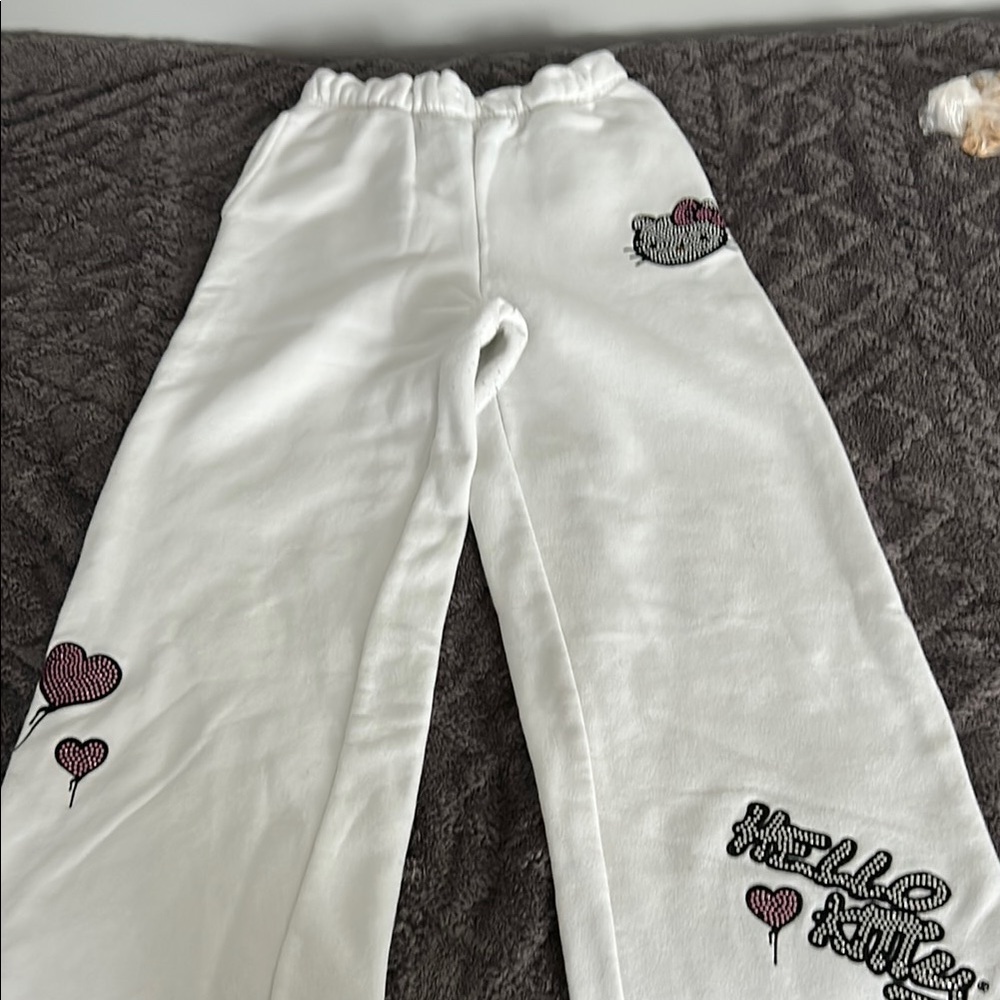White Sweatpants with Heart Balloon Design